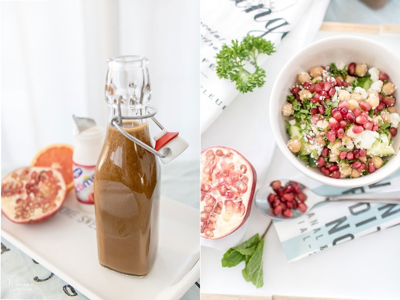 Kichererbsen Salat mit Granatapfel und Balsamico Dressing