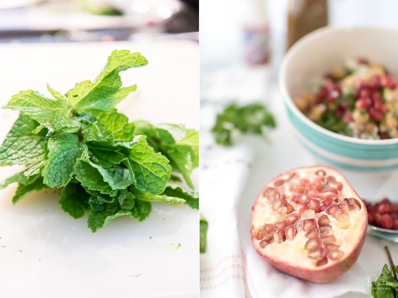 Kichererbsen Salat mit Granatapfel und Balsamico Dressing